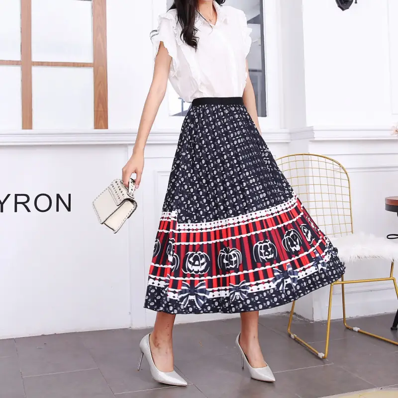 Spring Cartoon Print Elastic Skirt Women Mid Length — feature 19