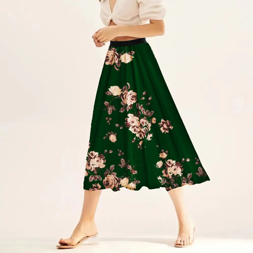 Spring Cartoon Print Elastic Skirt Women Mid Length - Image 2