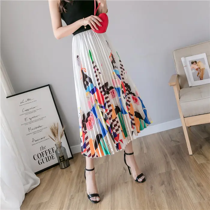 Spring Cartoon Print Elastic Skirt Women Mid Length - Image 5
