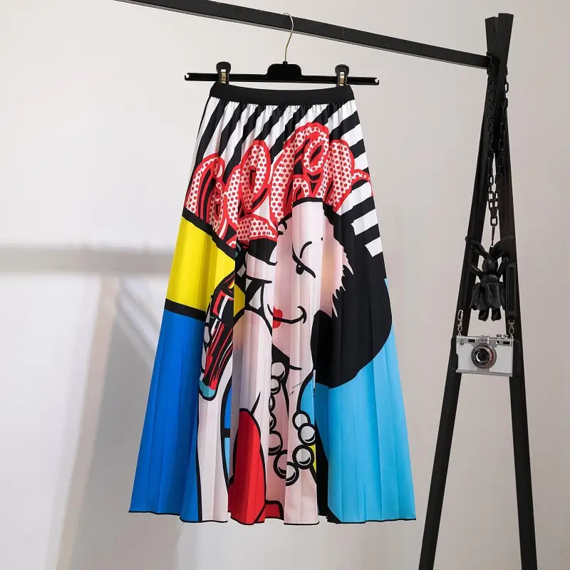 Spring Cartoon Print Elastic Skirt Women Mid Length - Image 9