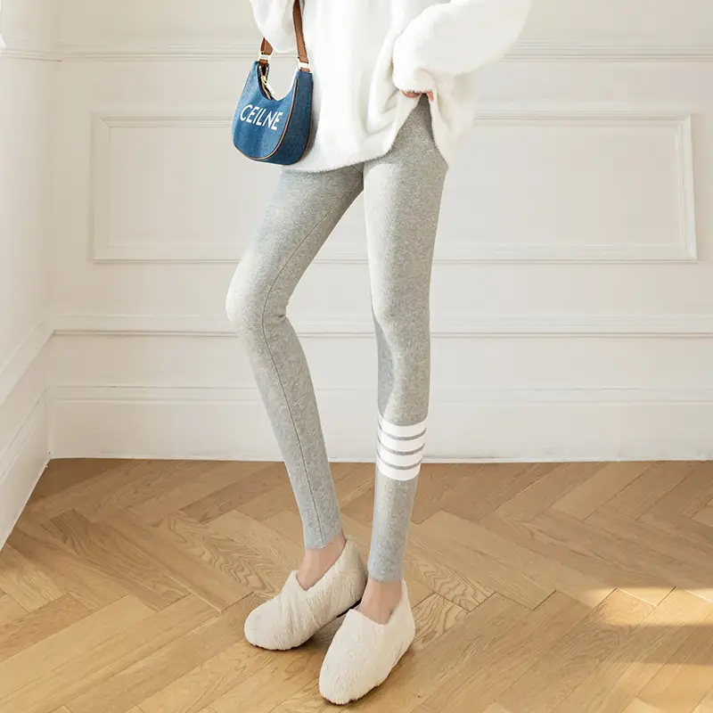 Warm Gray Slim Fit Leggings with 4 Bar Thread - Image 2