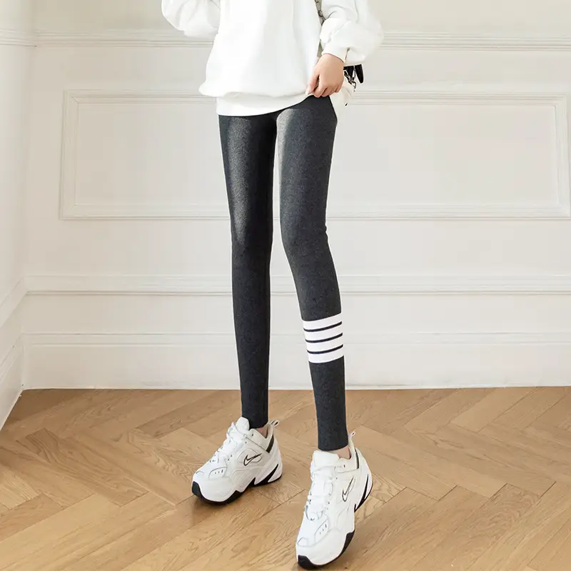 Warm Gray Slim Fit Leggings with 4 Bar Thread - Image 3