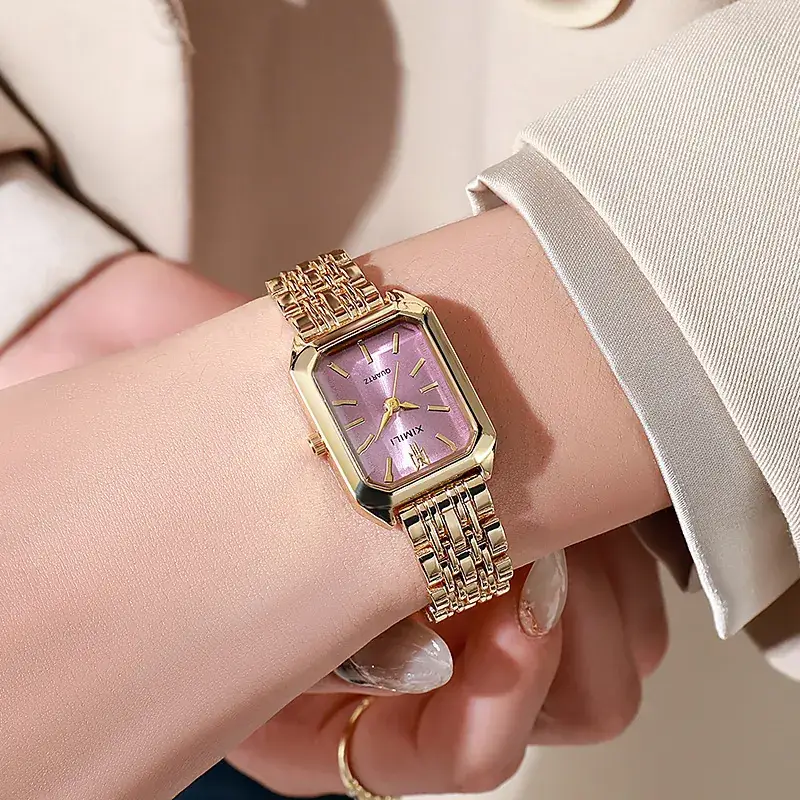 Gold Square Quartz Women's Watch with Chain Strap - Image 4
