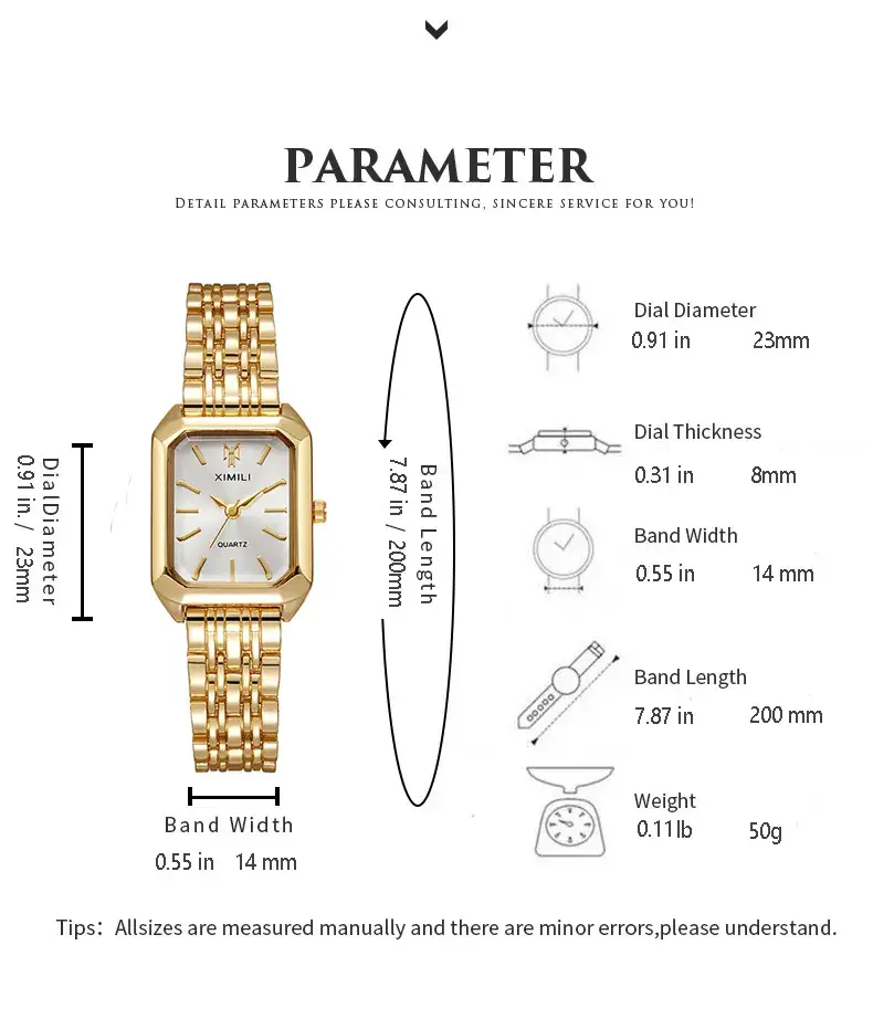 Gold Square Quartz Women's Watch with Chain Strap — feature 11