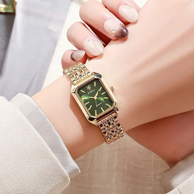 Gold Square Quartz Women's Watch with Chain Strap — feature 3