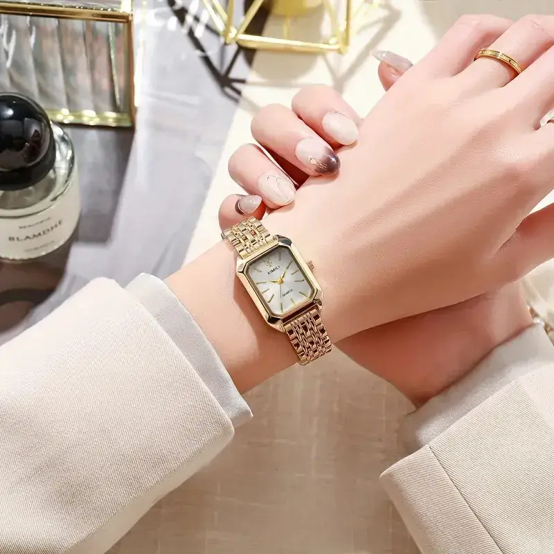 Gold Square Quartz Women's Watch with Chain Strap — feature 8