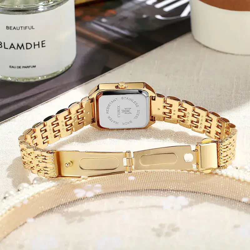 Gold Square Quartz Women's Watch with Chain Strap — feature 9