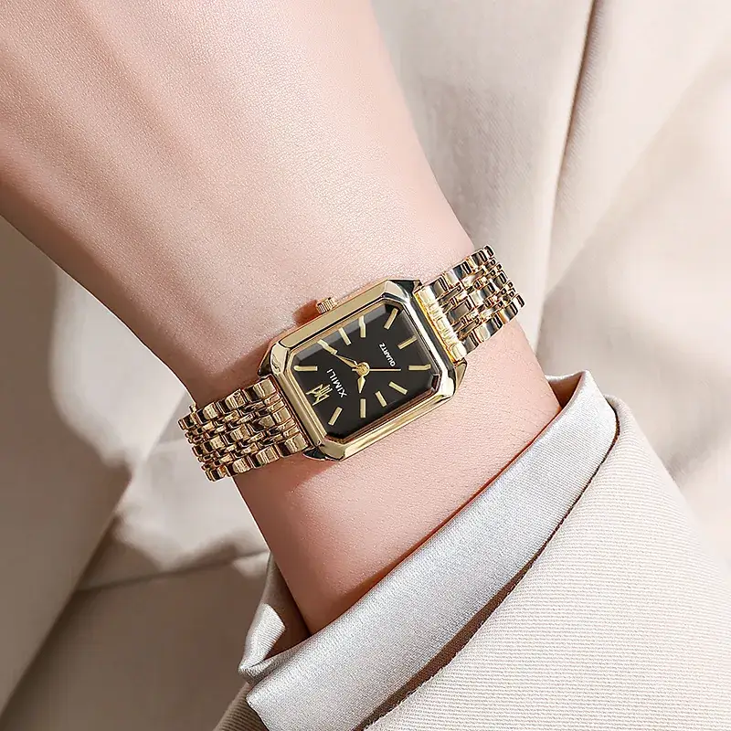 Gold Square Quartz Women's Watch with Chain Strap - Image 2