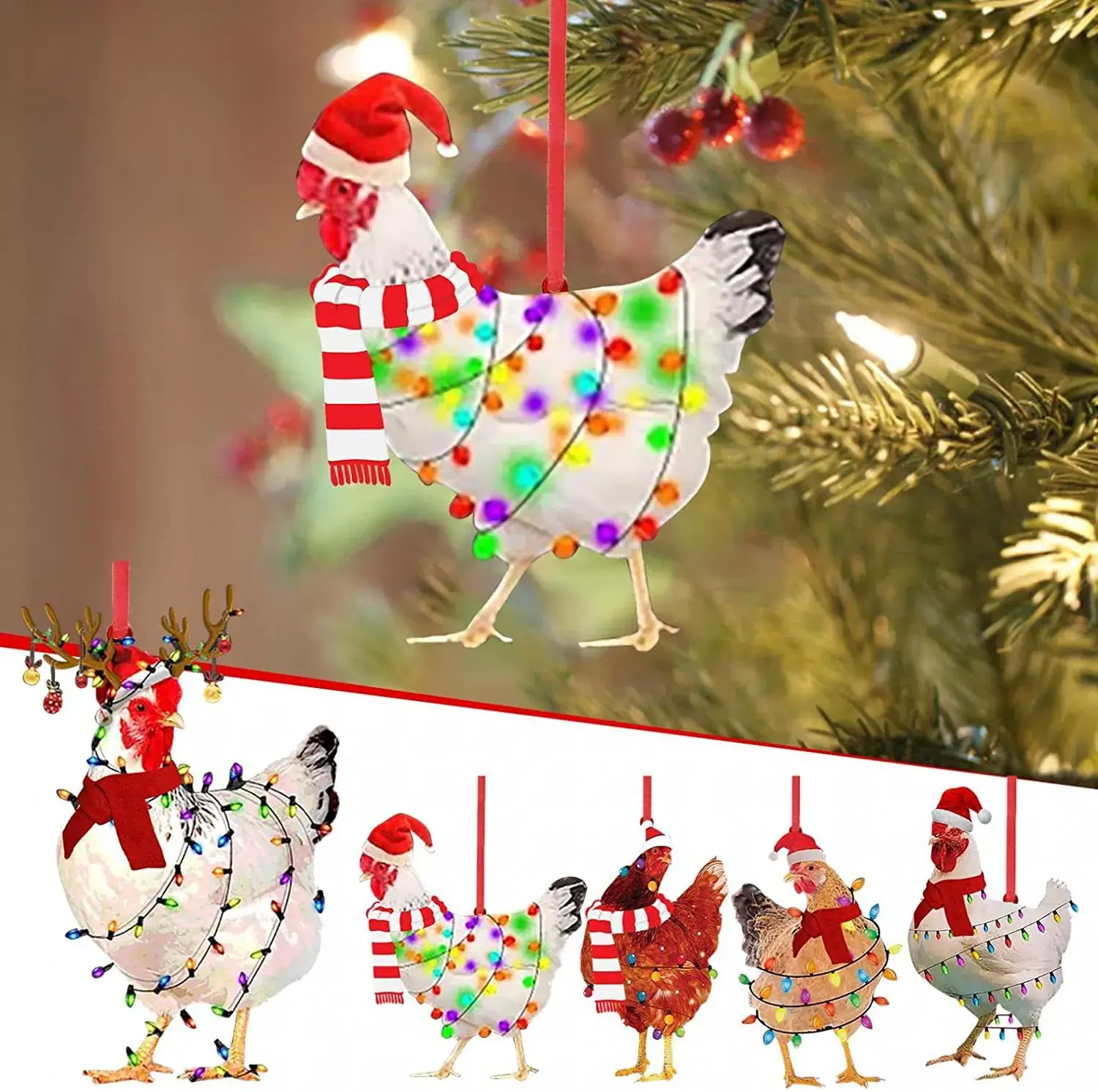 Acrylic Christmas Scarf Chicken Pendant Christmasscarfchicken