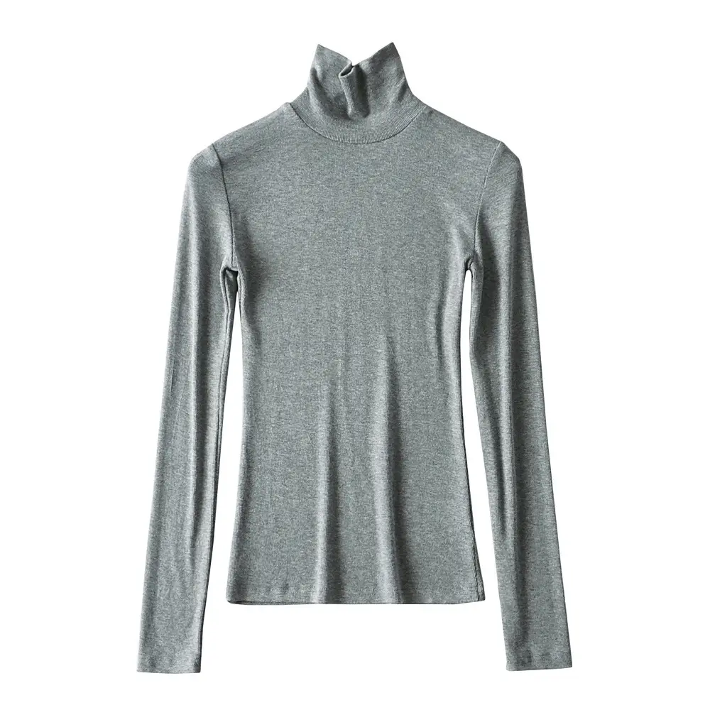 Black High Collar Slim Fit Long Sleeve T-Shirt Women - Image 5