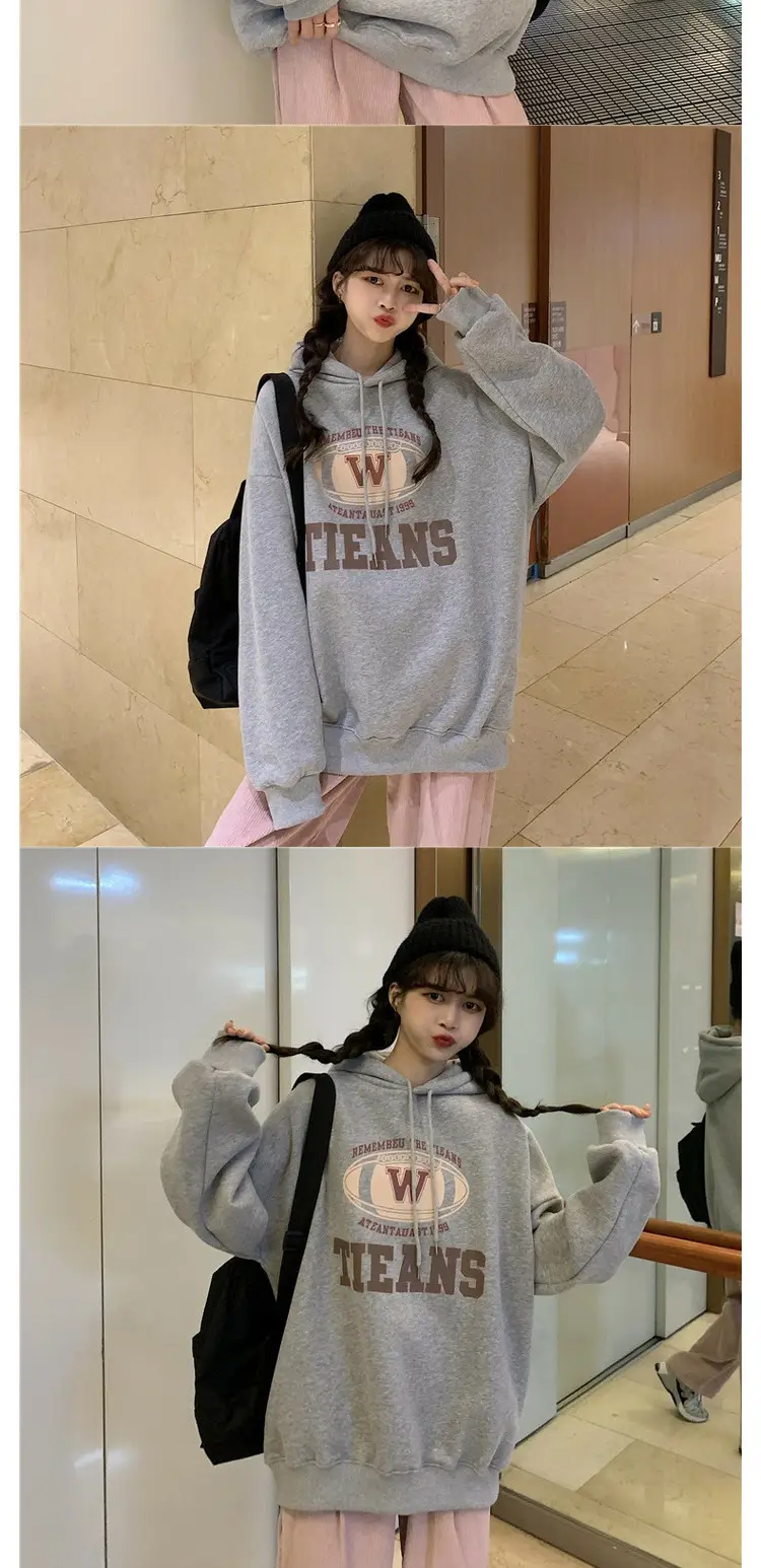 Women Fleece Lined Hoodie Letter Print 2025 Winter — feature 3