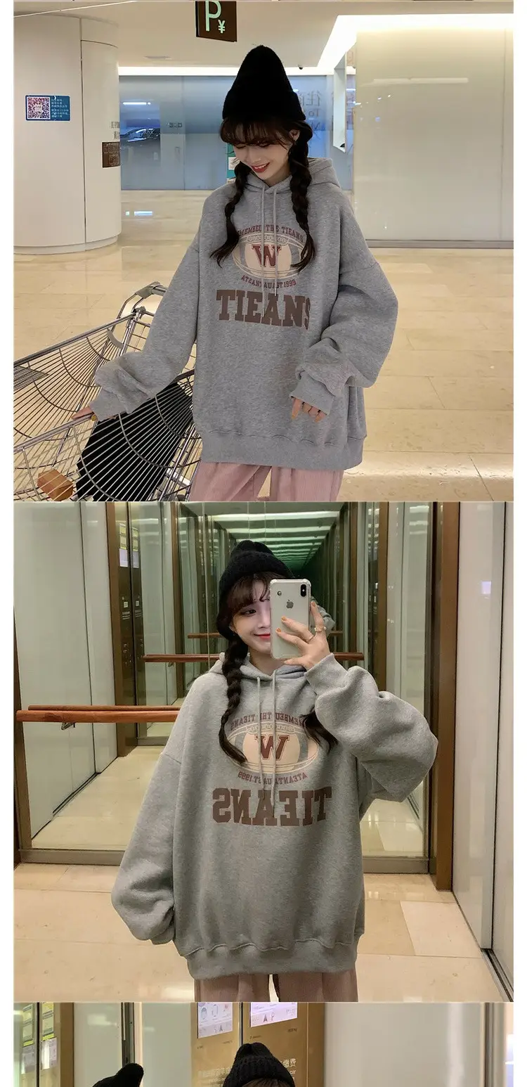 Women Fleece Lined Hoodie Letter Print 2025 Winter — feature 4