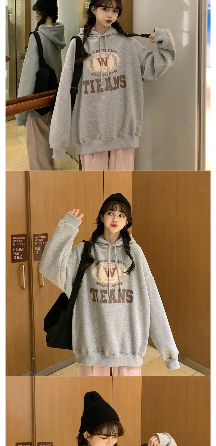Women Fleece Lined Hoodie Letter Print 2025 Winter — feature 5