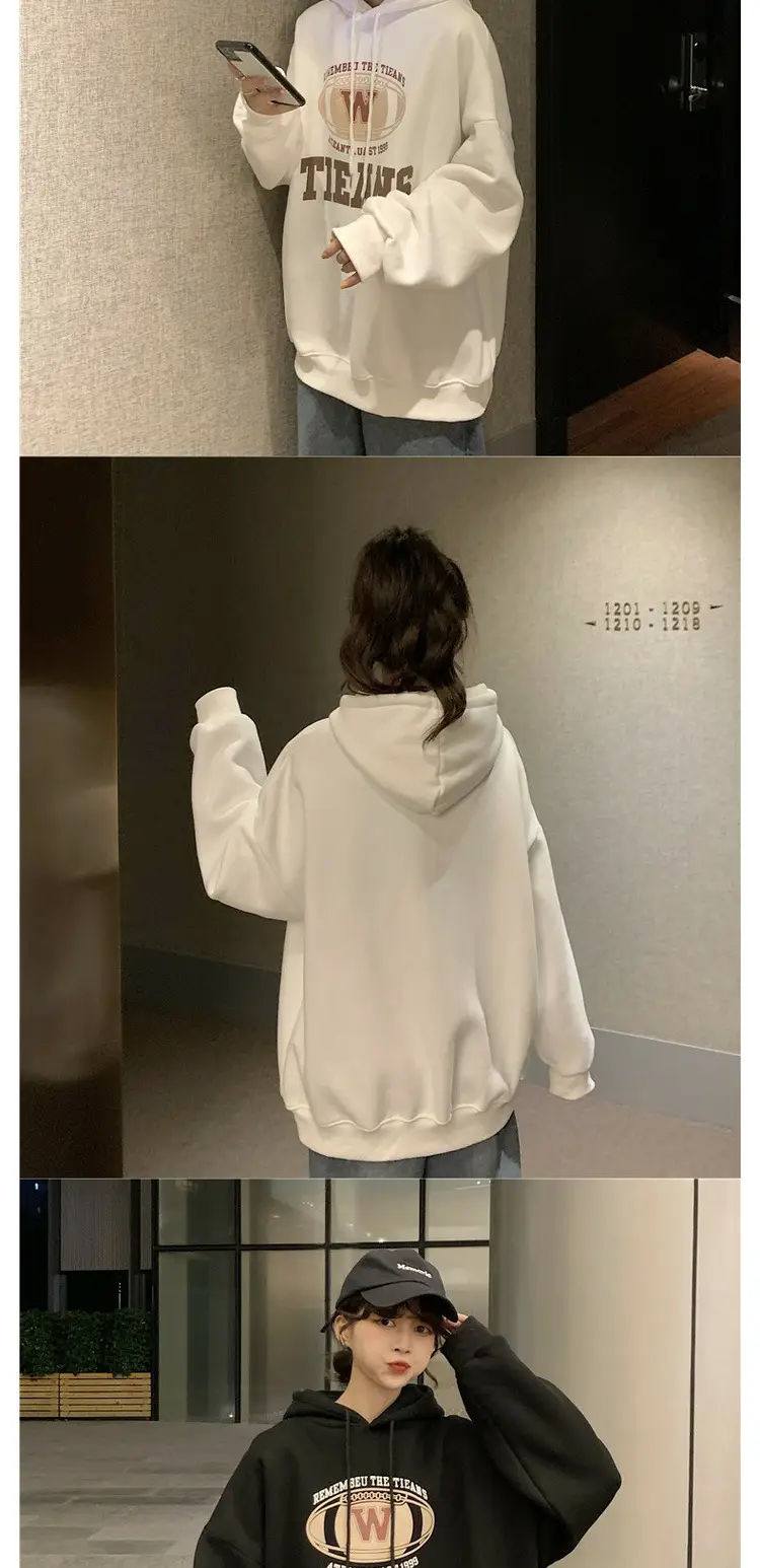 Women Fleece Lined Hoodie Letter Print 2025 Winter — feature 6