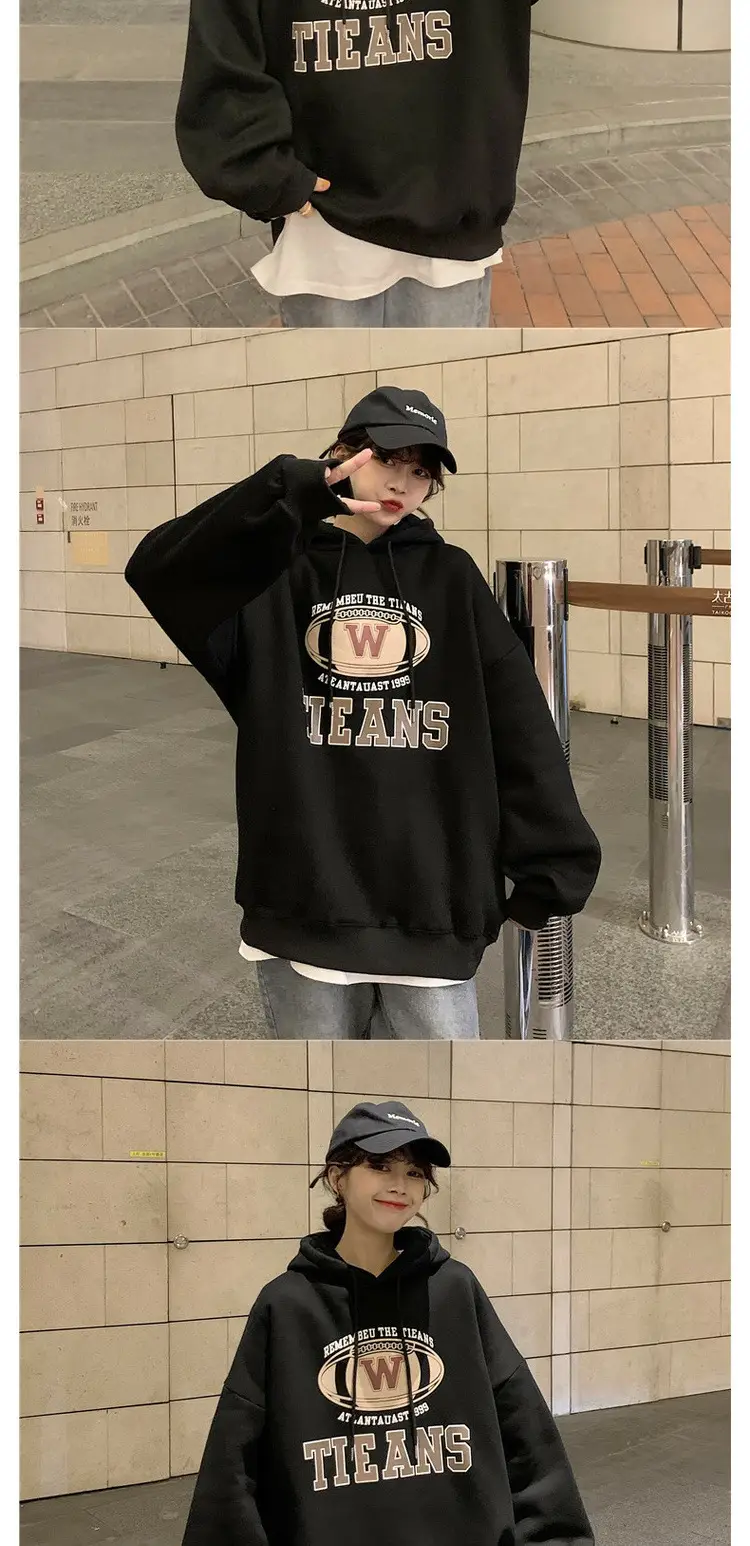 Women Fleece Lined Hoodie Letter Print 2025 Winter — feature 7
