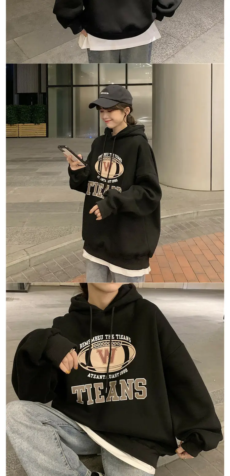 Women Fleece Lined Hoodie Letter Print 2025 Winter — feature 8