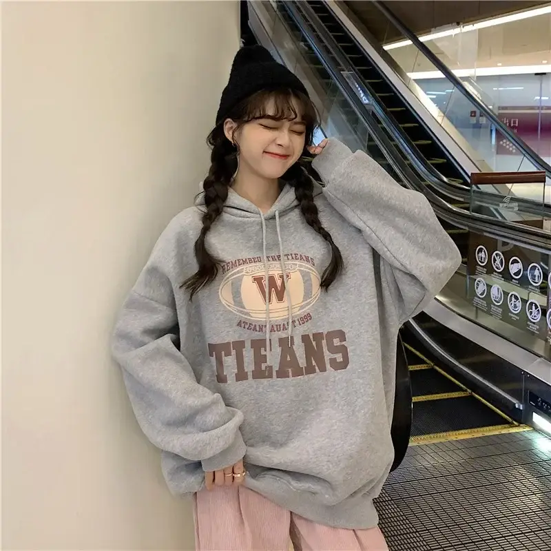 Women Fleece Lined Hoodie Letter Print 2025 Winter - Image 3