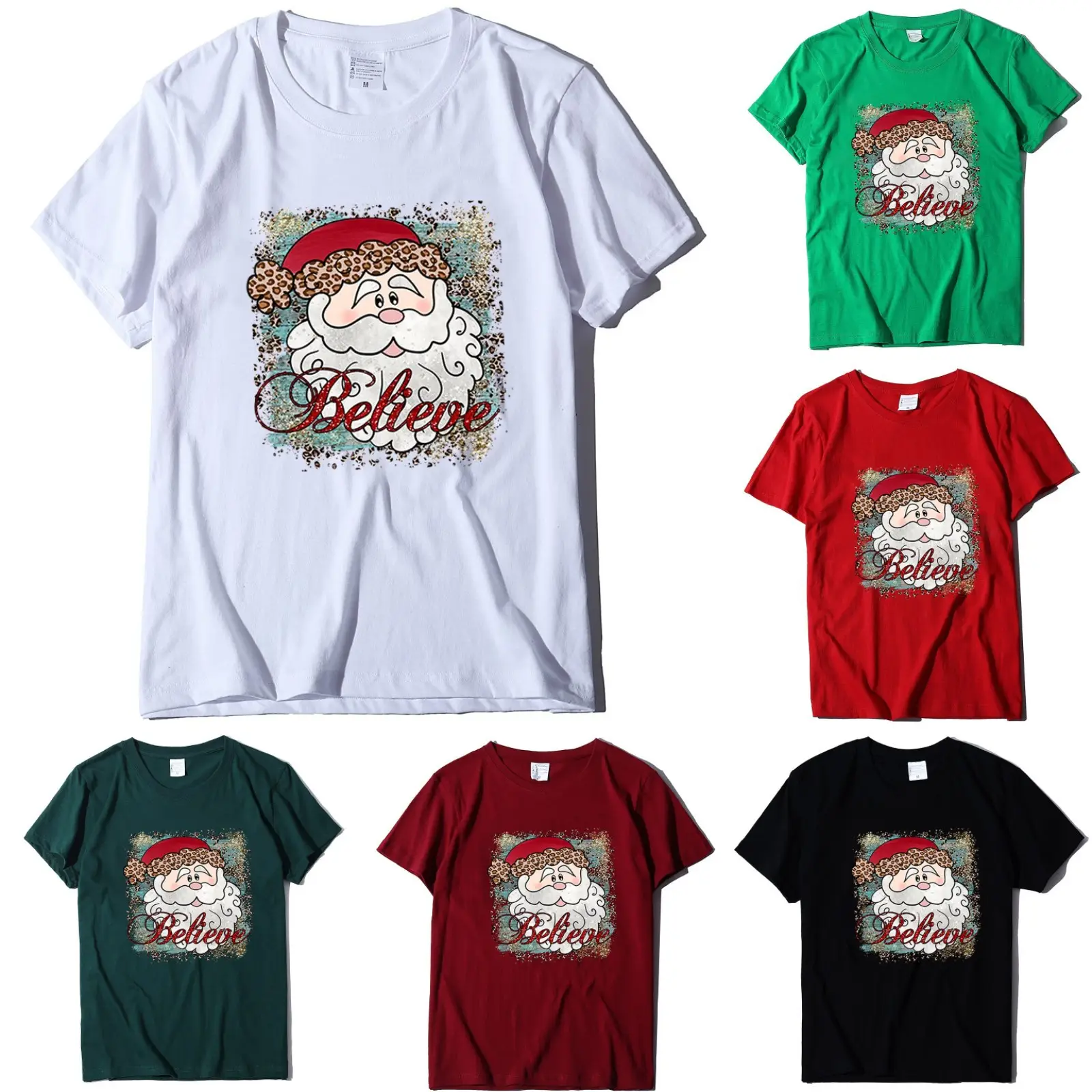 Women's Green Santa Believe T-Shirt Round Neck - Image 10