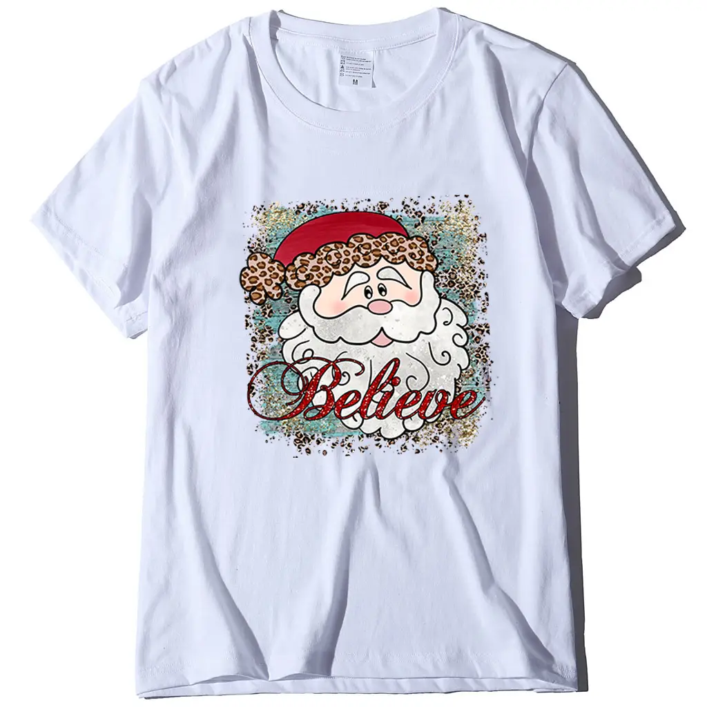 Women's Green Santa Believe T-Shirt Round Neck - Image 4
