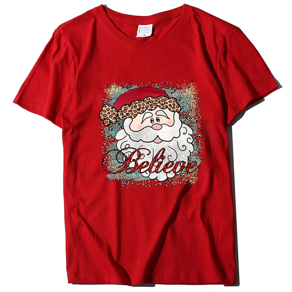 Women's Green Santa Believe T-Shirt Round Neck - Image 3