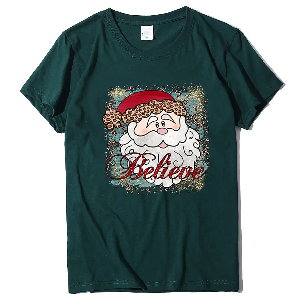 Women's Green Santa Believe T-Shirt Round Neck - Image 6