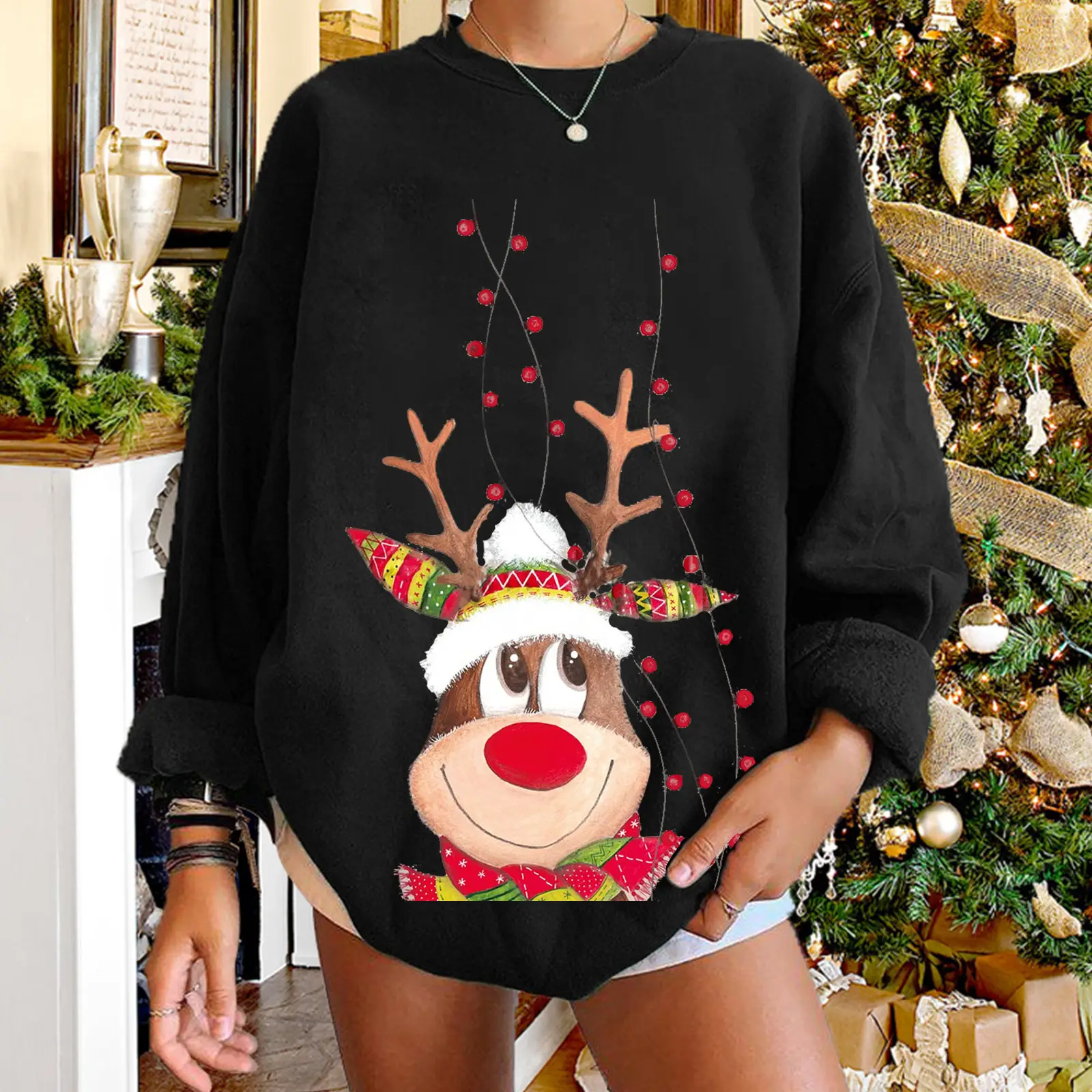 Women's Green Santa Believe T-Shirt Round Neck — feature 11