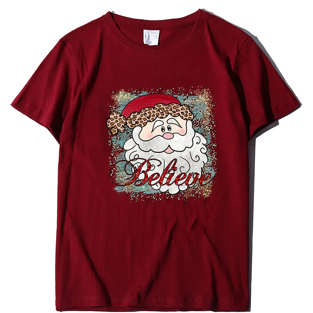 Women's Green Santa Believe T-Shirt Round Neck - Image 7