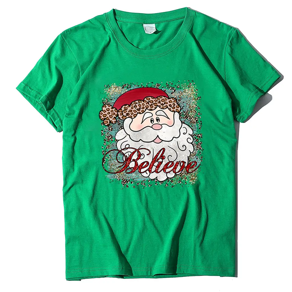 Women's Green Santa Believe T-Shirt Round Neck - Image 8