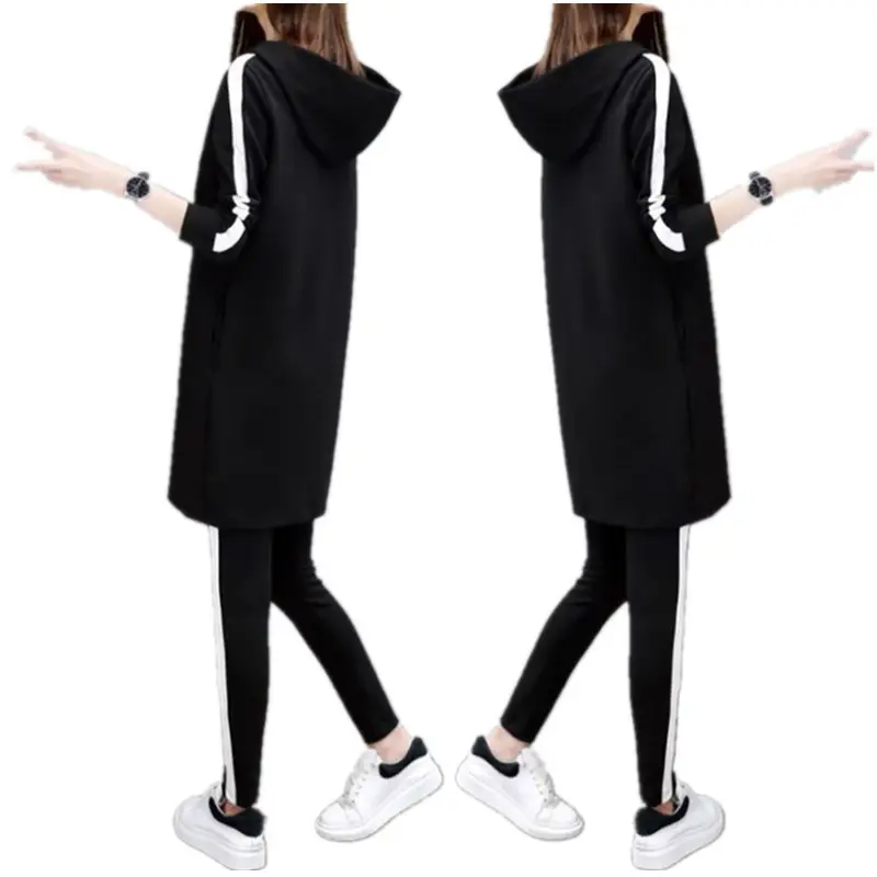 Women's Black Hoodie Track Suit Spring Autumn Loose Slimming Sports Set - Image 6
