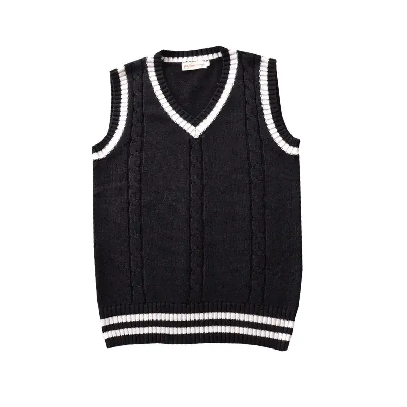 Spot College V-Neck Twist Knitted Vest Navy White - Image 2