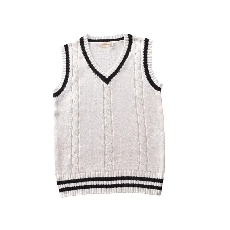 Spot College V-Neck Twist Knitted Vest Navy White - Image 3