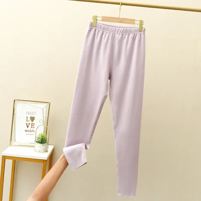 Women Velvet Padded Long Pants Lavender Large - Image 2