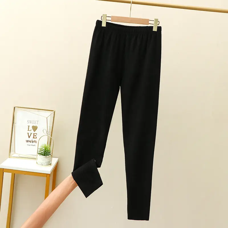 Women Velvet Padded Long Pants Lavender Large - Image 3
