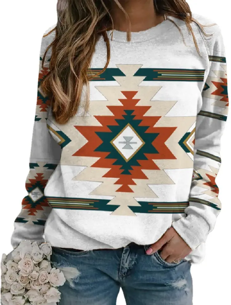 Long Sleeve Western Patterned Sweater for Women - Image 6
