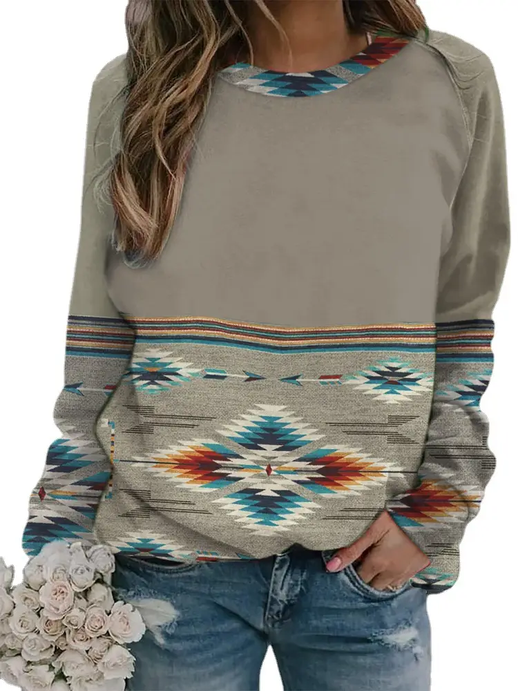 Long Sleeve Western Patterned Sweater for Women - Image 7