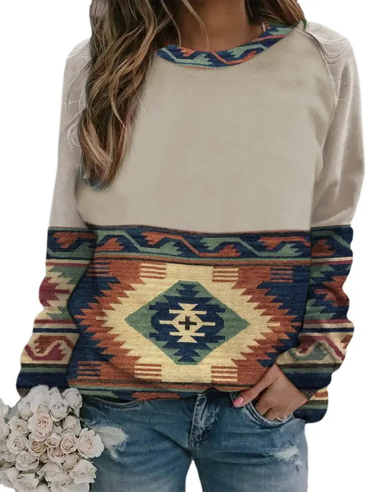 Long Sleeve Western Patterned Sweater for Women - Image 8