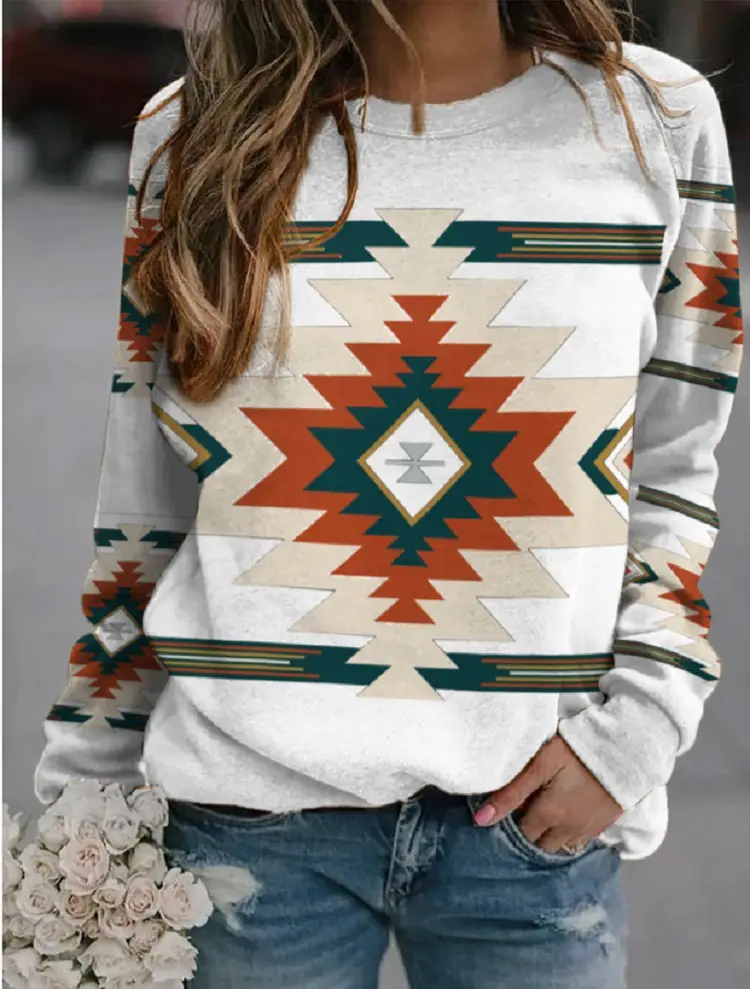 Long Sleeve Western Patterned Sweater for Women - Image 2