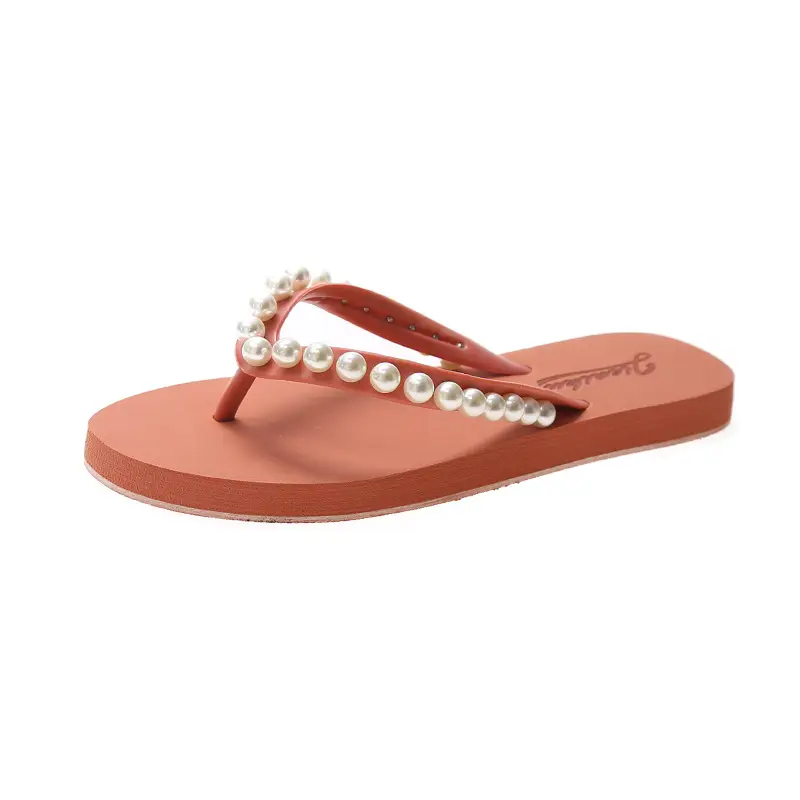 2024 Korean Style Pearl Flip Flops Women Plus Size