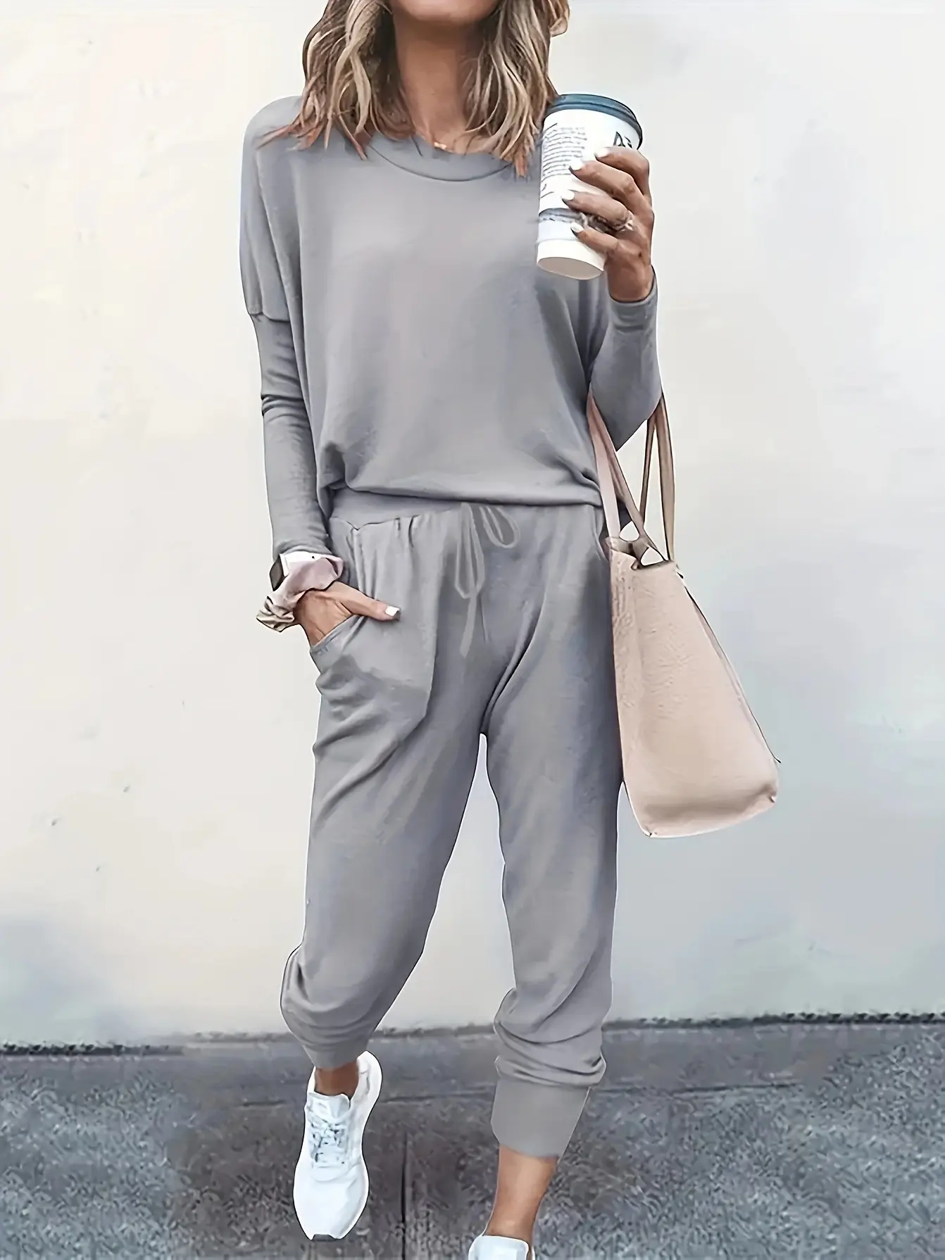 Women Grey 2-Piece Loose Casual Suit 2024 - Image 3