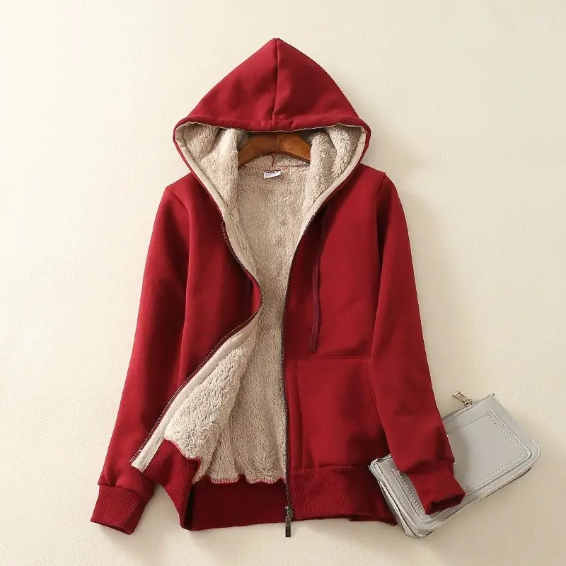 Fleece Hooded Sweatshirt for Women Grey 2025 Winter - Image 2