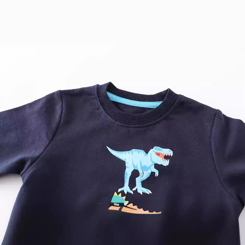 Kids Dinosaur Cotton Sweater Navy Blue Long Sleeve