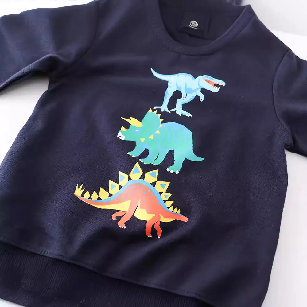 Kids Dinosaur Cotton Sweater Navy Blue Long Sleeve