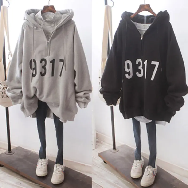 Women's Autumn and Winter 2026 New Korean Style Ins Harajuku Style Bf Loose Large Size Half-Zip Fleece-Lined Hooded Sweatshirt Jacket