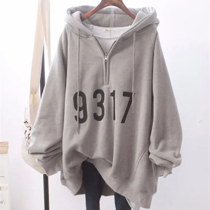 Women's Autumn and Winter 2026 New Korean Style Ins Harajuku Style Bf Loose Large Size Half-Zip Fleece-Lined Hooded Sweatshirt Jacket