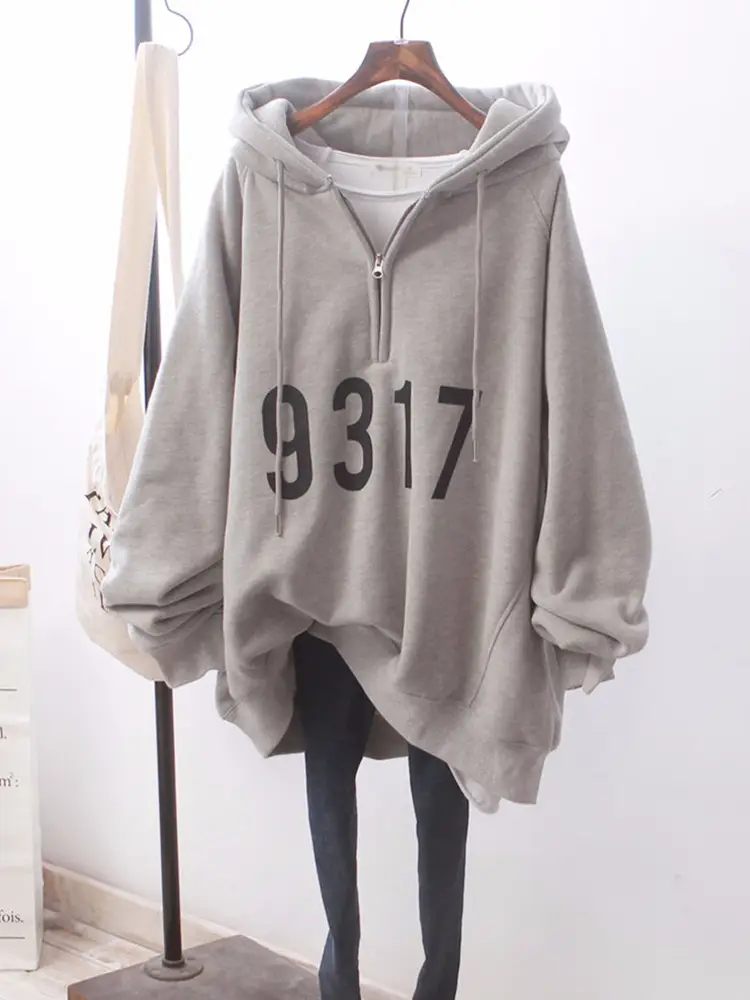 Women's Autumn and Winter 2026 New Korean Style Ins Harajuku Style Bf Loose Large Size Half-Zip Fleece-Lined Hooded Sweatshirt Jacket — feature 2