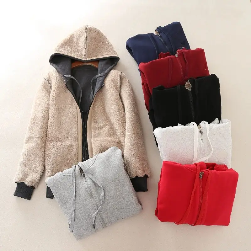 Gray Hooded Fleece Zipper Jacket for Women - Image 8