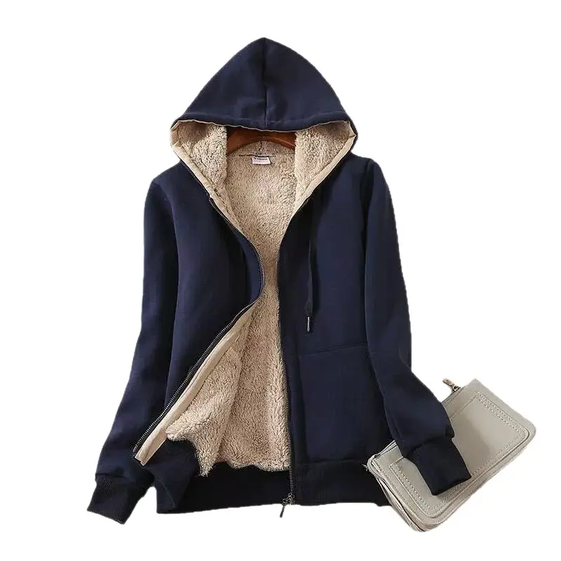 Gray Hooded Fleece Zipper Jacket for Women - Image 9