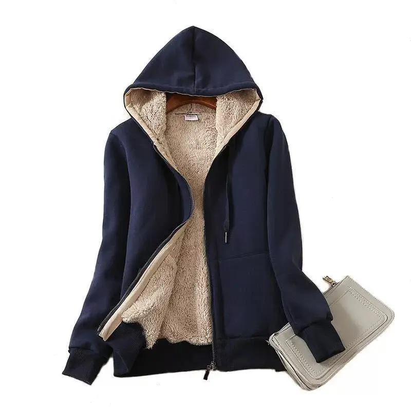 Gray Hooded Fleece Zipper Jacket for Women - Image 3