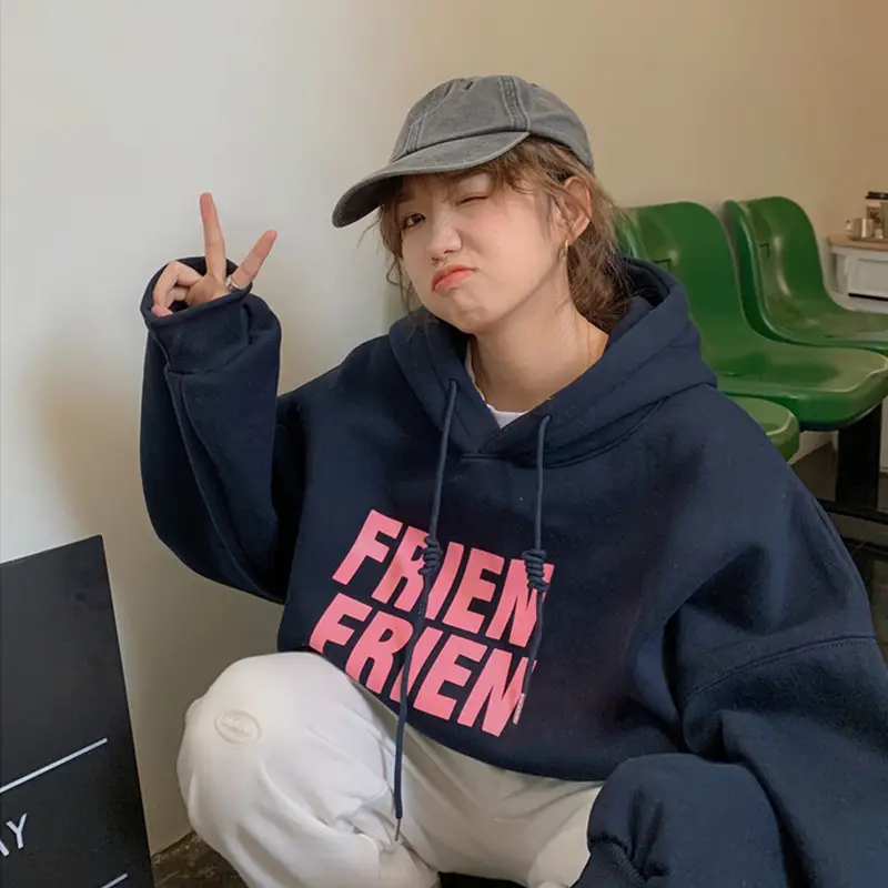 Fleece Hooded Sweatshirt Women New Winter Letter Print Loose Fit - Image 7