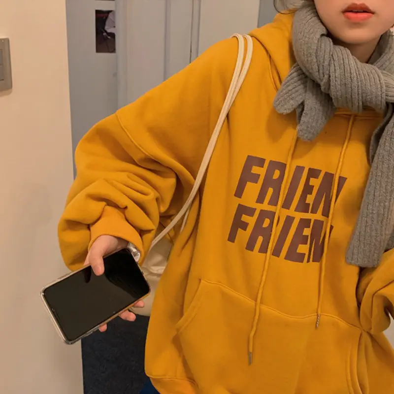 Fleece Hooded Sweatshirt Women New Winter Letter Print Loose Fit - Image 8
